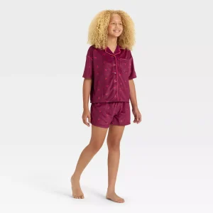 Girls' Short Sleeve Button-Down Pajama Set