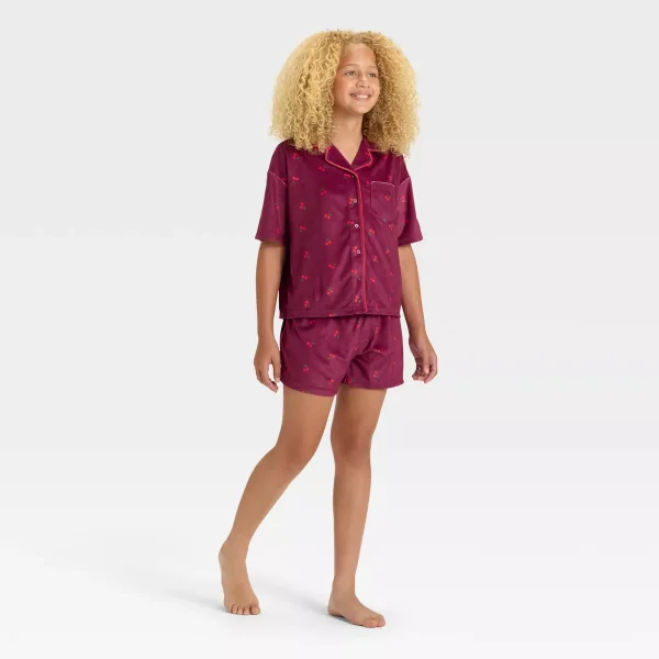Girls' Short Sleeve Button-Down Pajama Set