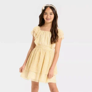 Girls' Floral Tiered Chiffon Dress