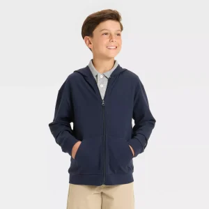 Boys' French Terry Zip-Up Hoodie Uniform Sweatshirt