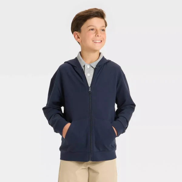 Boys' French Terry Zip-Up Hoodie Uniform Sweatshirt